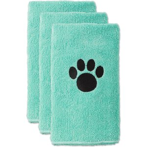 Bone Dry Small Embroidered Paw Dog & Cat Towel Set, 3 count, Aqua