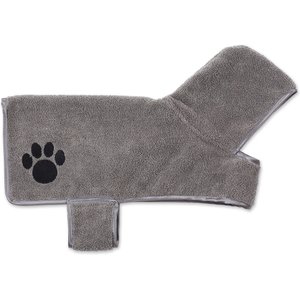 Bone Dry Embroidered Paw Dog & Cat Robe, Gray, Small