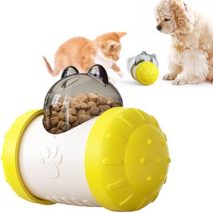 Hanamya Interactive Balanced Rotating Food/Treats Dispensing Dog & Cat Toy, Yellow