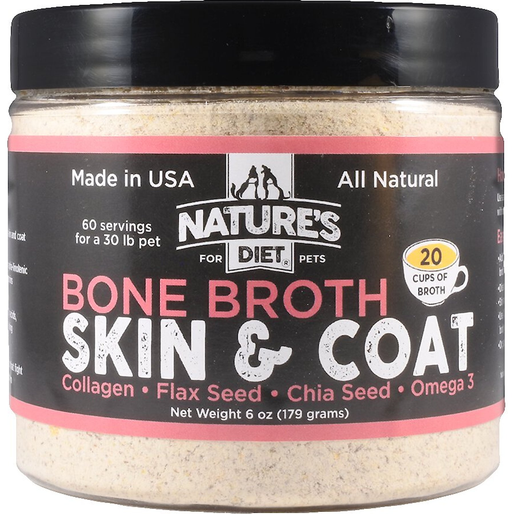 Nature's Diet Skin & Coat Bone Broth Dry Dog & Cat Food Topping, 6-oz jar