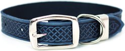 Euro-Dog Celtic Style Luxury Leather Dog Collar, Navy, Medium
