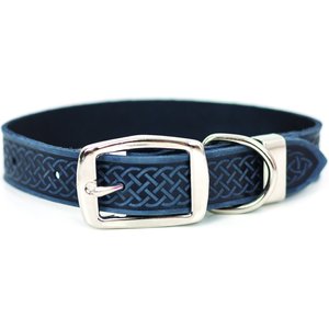 Euro-Dog Celtic Style Luxury Leather Dog Collar, Navy, Small