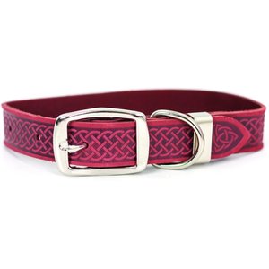 Euro-Dog Celtic Style Luxury Leather Dog Collar, Coral, Small