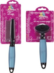 CONAIRPROPET Cat Comb, Medium + Soft Slicker Cat Brush, Small