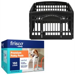 Frisco 4-Panel Plastic Exercise Playpen, Black + Dog Training & Potty Pads, 22 x 23-in, 150 count, Unscented