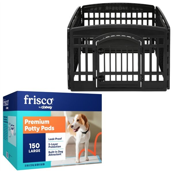 Frisco 4-Panel Plastic Exercise Playpen, Black + Dog Training & Potty Pads, 22 x 23-in, 150 count, Unscented slide 1 of 9
