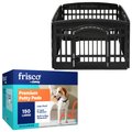 Frisco 4-Panel Plastic Exercise Playpen, Black + Dog Training & Potty Pads, 22 x 23-in, 150 count, Unscented