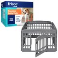 Frisco 4-Panel Plastic Exercise Playpen, Gray + Dog Training & Potty Pads, 22 x 23-in, 150 count, Unscented