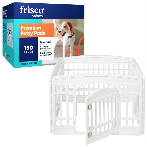 Frisco 4-Panel Plastic Exercise Playpen, White + Dog Training & Potty Pads, 22 x 23-in, 150 count, Unscented slide 1 of 9