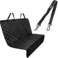 Frisco Adjustable Seatbelt Tether, Length 3-ft, Width: 1'', Reflective Black + Quilted Water Resistant Bench Car Seat Cover, Regular, Black