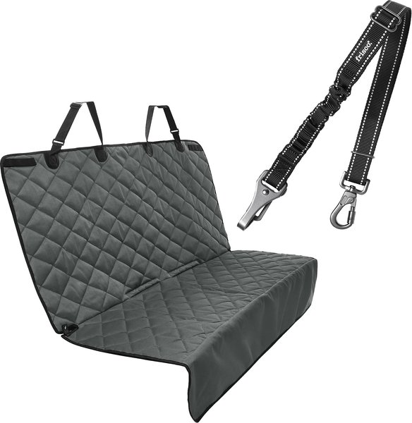 Frisco Adjustable Seatbelt Tether, Length 3-ft, Width: 1'', Reflective Black + Quilted Water Resistant Bench Car Seat Cover, Regular, Gray slide 1 of 9