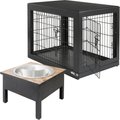 Frisco Double Door Furniture Style Crate, Black, Med: 30-in L x 19-in W x 21-in H + Farm House Non-Skid Elevated Dog Bowl, Black, 20-cup