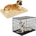 Frisco Eyelash Orthopedic Crate Mat, Sand, 48-in + Fold & Carry Single Door Collapsible Wire Dog Crate, 48 inch