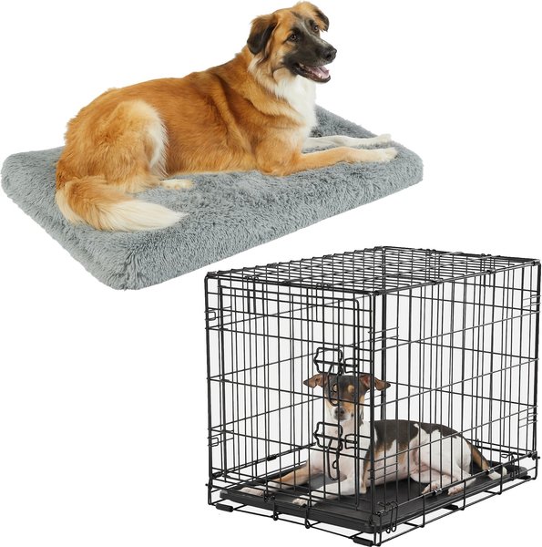 Frisco Eyelash Orthopedic Crate Mat, Smoky Gray, 24-in + Fold & Carry Single Door Collapsible Wire Dog Crate, 24 inch slide 1 of 9