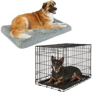 Frisco Eyelash Orthopedic Crate Mat, Smoky Gray, 30-in + Fold & Carry Single Door Collapsible Wire Dog Crate, 30 inch