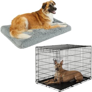 Frisco Eyelash Orthopedic Crate Mat, Smoky Gray, 42-in + Fold & Carry Single Door Collapsible Wire Dog Crate, 42 inch