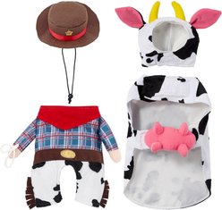 Frisco Front Walking Cowboy Costume + Happy Cow Dog & Cat Costume, Medium