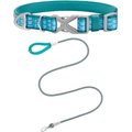 Frisco Outdoor Comfort Print Nylon Padded Collar, Large, Neck: 18 -26-in, Width: 1-in + Outdoor Ultra Reflective Rope Leash with Padded Handle, Bayou Teal, 6 - ft