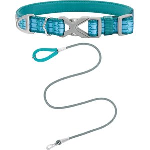 Frisco Outdoor Comfort Print Nylon Padded Collar, Large, Neck: 18 -26-in, Width: 1-in + Outdoor Ultra Reflective Rope Leash With Padded Handle, Bayou Teal, 6 - ft
