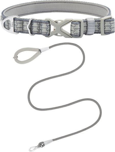 Frisco Outdoor Comfort Print Nylon Padded Collar, Medium - Neck: 14-20-in, Width: 3/4-in + Outdoor Ultra Reflective Rope Leash With Padded Handle, Stone Gray, 6 - ft slide 1 of 9