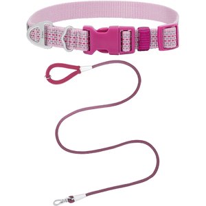 Frisco Outdoor Frisco Nylon Collar, Shadow Purple, Medium-Neck: 14-20-in, Width: 3/4-in + Rope Leash with Padded Handle, Boysenberry Purple, 6-ft