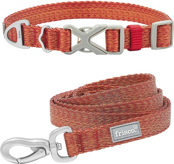 Frisco Outdoor Heathered Nylon Collar, Flamepoint Orange, Small - Neck: 10-14-in, Width: 5/8-in + Dog Leash, Flamepoint Orange, Small - Length: 6-ft, Width: 5/8-in slide 1 of 8
