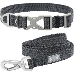 Frisco Outdoor Heathered Nylon Collar, Midnight Black, MD - Neck: 14-20-in, Width: 3/4-in + Dog Leash, Midnight Black, MD - Length: 6-ft, Width: 3/4-in