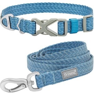 Frisco Outdoor Heathered Nylon Collar, River Blue, Medium - Neck: 14-20-in, Width: 3/4-in + Dog Leash, River Blue, Medium - Length: 6-ft, Width: 3/4-in