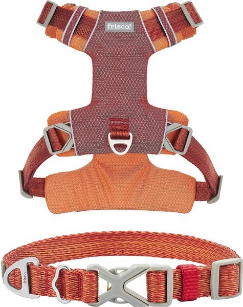 Frisco Outdoor Lightweight Ripstop Nylon Harness, Flamepoint Orange, Extra Large, Neck: 22 to 34-in, Girth: 32 to 44-in + Heathered Nylon Collar, Flamepoint Orange, Large, Neck: 18 -26-in, Width: 1-in slide 1 of 9