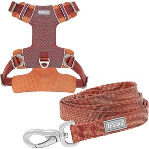 Frisco Outdoor Lightweight Ripstop Nylon Harness, Flamepoint Orange, Small, Neck: 13 to 19-in, Girth: 16 to 22-in + Heathered Dog Leash, Flamepoint Orange, Small - Length: 6-ft, Width: 5/8-in