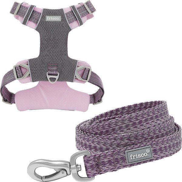 Frisco Outdoor Lightweight Ripstop Nylon Harness, Shadow Purple, Extra Large, Neck: 22 to 34-in, Girth: 32 to 44-in + Heathered Dog Leash, Shadow Purple, Large - Length: 6-ft, Width: 1-in slide 1 of 9