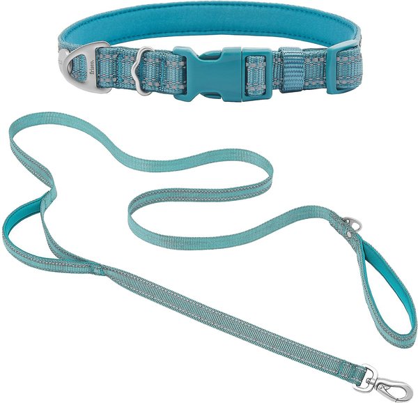 Frisco Outdoor Nylon Reflective Comfort Padded Collar, Bayou Teal, Extra Small, Neck: 8-12-in, Width: 5/8th-in + Dog Leash, Bayou Teal, Small - Length: 6-ft, Width: 5/8-in slide 1 of 9