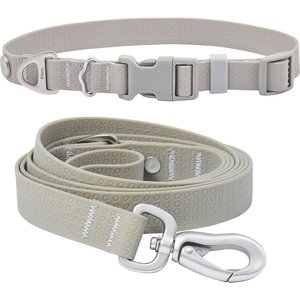 Frisco Outdoor Solid Textured Waterproof Stink Proof PVC Collar, Storm Gray, Small - Neck: 10½14-in, Width: 5/8-in + Dog Leash, Storm Gray, Small - Length: 6-ft, Width: 5/8-in