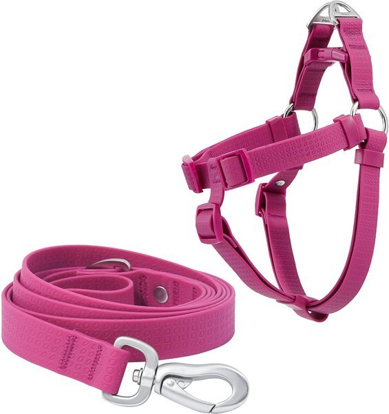 Frisco Outdoor Solid Textured Waterproof Stink Proof PVC Harness, Boysenberry Purple, Large, Neck: 19 to 27-in, Girth: 23 to 36-in + Dog Leash, Boysenberry Purple, Large - Length: 6-ft, Width: 1-in slide 1 of 8