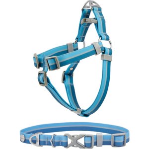 Frisco Outdoor Two Tone Waterproof Stinkproof PVC Harness, River Blue, Large, Neck: 19 to 27-in, Girth: 23 to 36-in + Dog Collar, River Blue, Large, Neck: 18 ½- 26-in, Width: 1-in