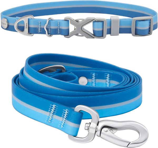 Frisco Outdoor Two Toned Waterproof Stink Proof PVC Collar, River Blue, Medium - Neck: 14½20-in, Width: 3/4-in + Dog Leash, River Blue, Medium - Length: 6-ft, Width: 3/4-in slide 1 of 8