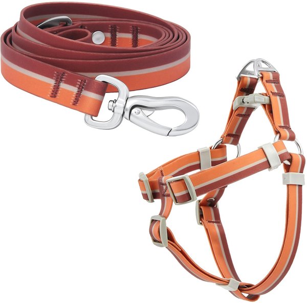 Frisco Outdoor Two Toned Waterproof Stink Proof PVC Leash, Sunset Orange, Medium - Length: 6-ft, Width: 3/4-in + Dog Harness, Flamepoint Orange, Medium, Neck: 16 to 22-in, Girth: 19 to 29-in slide 1 of 9