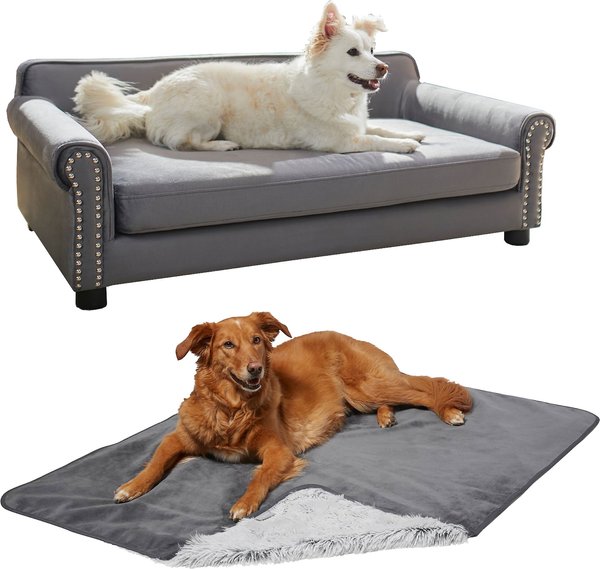 Frisco Sofa Bed with Removable Cover, Large, Gray + Eyelash Cat & Dog Blanket, Silver slide 1 of 9