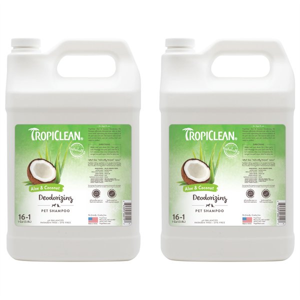 TropiClean Deodorizing Aloe & Coconut Dog & Cat Shampoo, 1-gal bottle, bundle of 2 slide 1 of 8