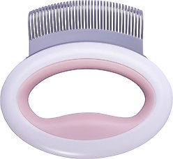 Pet Life Knuckler Handheld Travel Flexible Grooming Dog & Cat Rake Comb, Pink slide 2 of 4