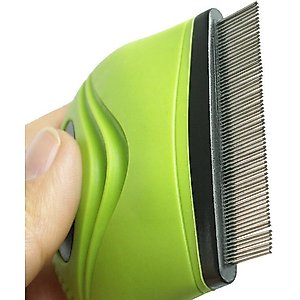 Pet Life Grazer Travel Grooming Cat & Dog Flea & Tick Comb, Green