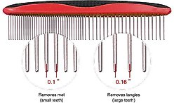 Pet Life Grip Ease Wide & Narrow Tooth Grooming Dog & Cat Comb, Red