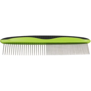 Pet Life Grip Ease Wide & Narrow Tooth Grooming Dog & Cat Comb, Green
