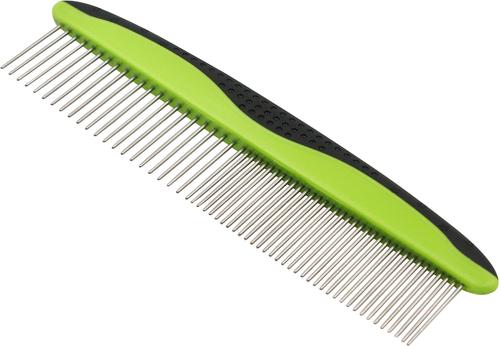 Show full view: Pet Life Grip Ease Wide & Narrow Tooth Grooming Dog & Cat Comb, Green slide 3 of 6