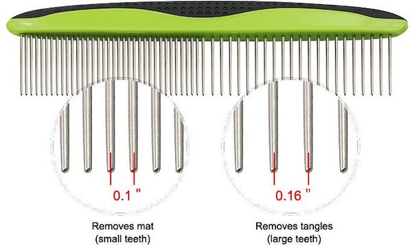 Show full view: Pet Life Grip Ease Wide & Narrow Tooth Grooming Dog & Cat Comb, Green slide 3 of 5
