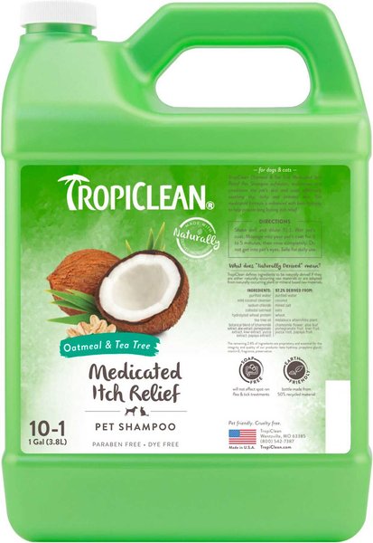 TropiClean Medicated Oatmeal & Tea Tree Dog Shampoo, 1-gal bottle, bundle of 2 slide 1 of 9