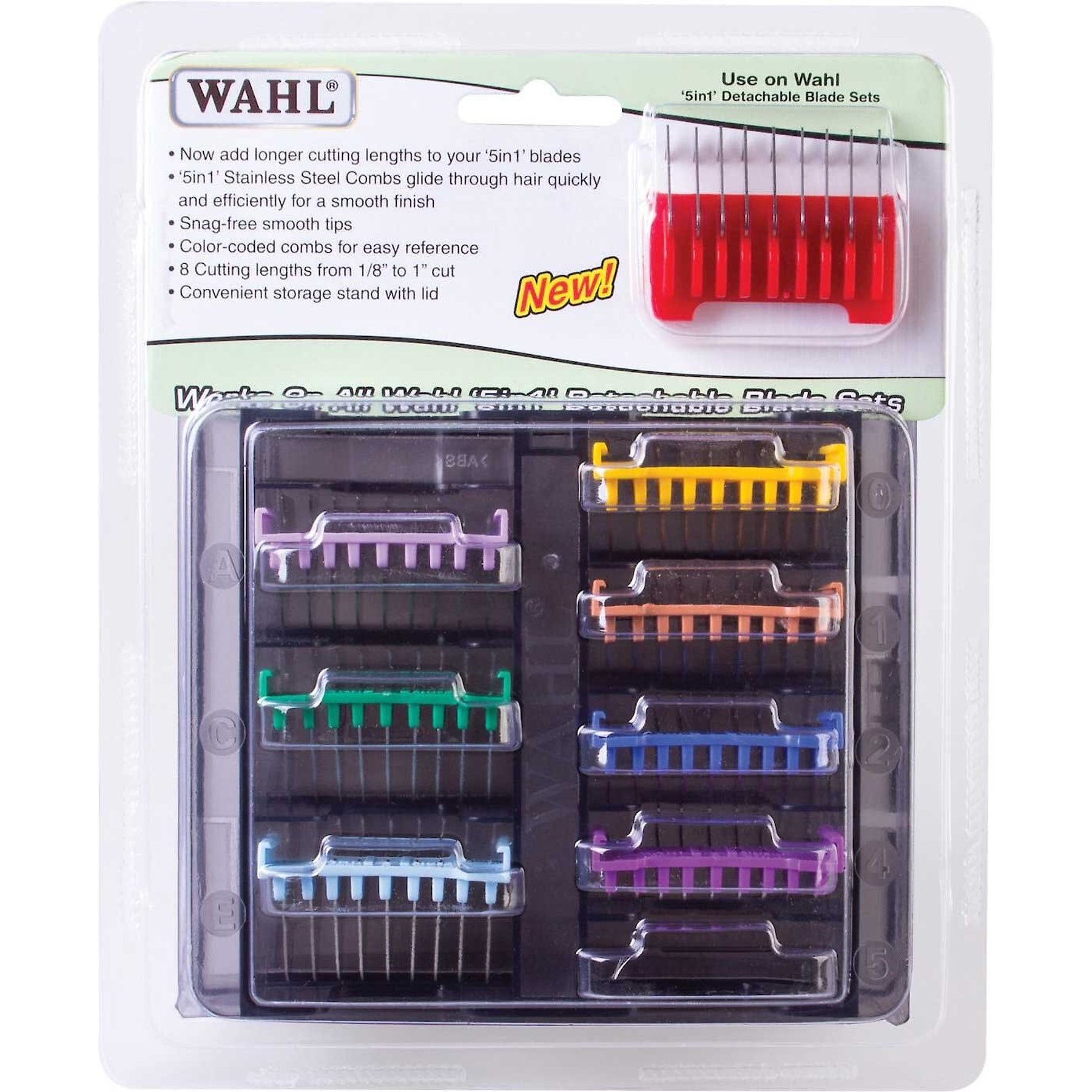 Wahl 5 in 1 Blade Stainless Steel Attachment Guide COMB SET Pro  Pet,Chromstyle