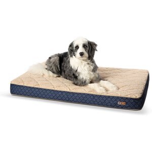 K&H Pet Products Quilt-Top Superior Orthopedic Dog Bed, Navy/Geo Flower, Large, 35 x 46 Inches