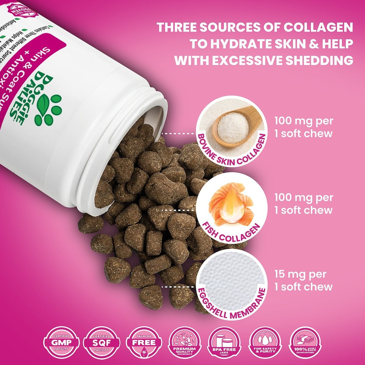 DOGGIE DAILIES Salmon Flavored Skin & Coat Dog Supplements, 225 count