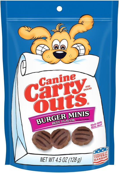 Canine Carry Outs Burger Minis Beef Flavor Dog Treats, 4.5-oz bag slide 1 of 3